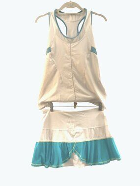 Lucky In Love Womens active Tennis Tank Top & Skirt Set White & Blue Size M